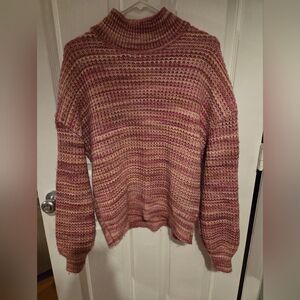 GAP Pink and Cream Striped Turtleneck Sweater